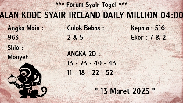 Prediksi Ireland Daily Million 04:00 WIB