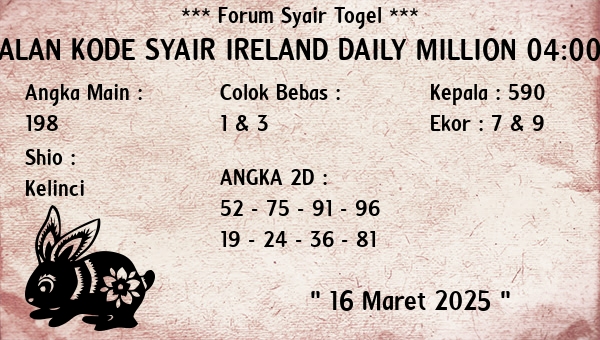 Prediksi Ireland Daily Million 04:00 WIB