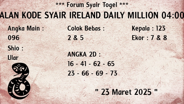 Prediksi Ireland Daily Million 04:00 WIB