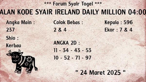 Prediksi Ireland Daily Million 04:00 WIB