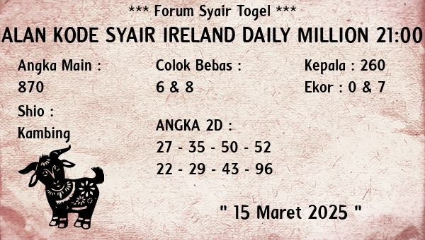 Prediksi Ireland Daily Million 21:00 WIB