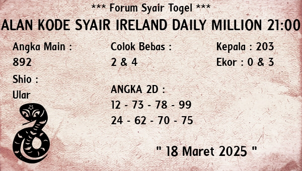 Prediksi Ireland Daily Million 21:00 WIB