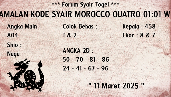 Prediksi Morocco Quatro 01:01 WIB