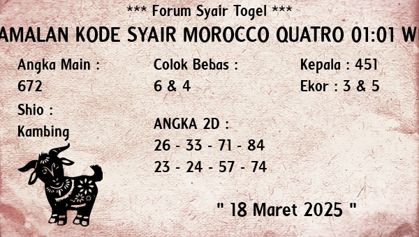 Prediksi Morocco Quatro 01:01 WIB