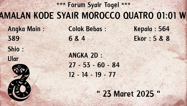 Prediksi Morocco Quatro 01:01 WIB